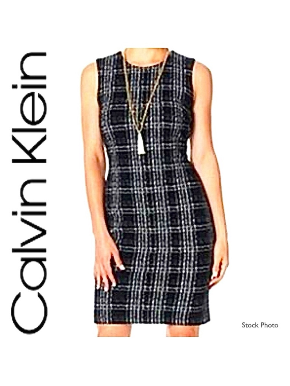 Calvin Klein Textured Black White Plaid Bodycon Sheath Dress (8)